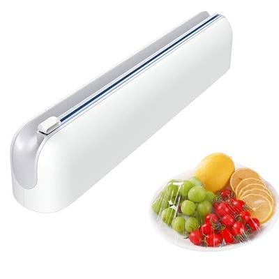 Aluminum Foil & Plastic Wrap Dispenser with Cutter - Easy One-Hand Operation, Space-Saving Kitchen Organizer for Worktops & Cabinets, Magnetic Cling Film Dispenser - Fits 12" Rolls, Gray