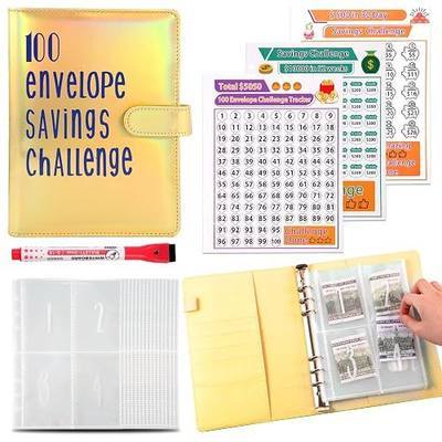 100 Envelopes Money Saving Challenge Binder, to Save $5,050, 10,000 and $500, 100 Days, 52 Weeks and 30 Days Challenge Binder, A5 Money Saving Planner Cash Envelope Budget Binder