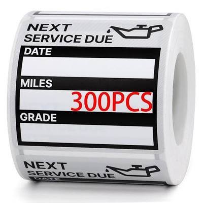 for Oil Change Stickers Vinyl 300 Pcs 2”x 2” Service Black Stickers, Next Service Due Reminder Sticker Labels, Easy to Write on, Easy to Peel with No Residue