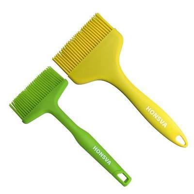 Widened Silicone Pastry Basting Brush 2 Pcs, One-Piece Design, W/3.5", Heat Resistant Kitchen Brush for Baking, Grilling, Saucing Oil, BBQ Sauce, Marinade etc, Dishwasher Safe,Yellow&Green