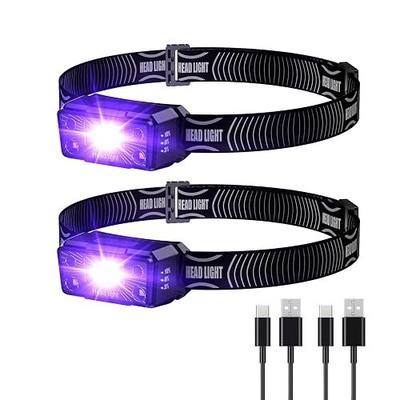 SEVENKA 2 UV Headlamp Flashlight Black Lights, Rechargeable LED Hand Free Mini UV Blacklight 395nm Head Light with White & Ultraviolet Light, Detector for Pet Dog/Cat Urine Stains,Bed Bug,Scorpions