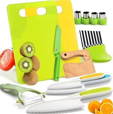Real Cooking Set for Kids,13/17 Piece Kids Baking knife Set Kitchen Tools Include Wood Kids Safe Knife, Peeler, Cutting Board Potato Slicers for Boys, Kid, Toddler, Gift