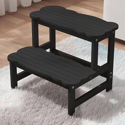 COSYLAND Step Stool for Toddlers - Two Step Stools Toddler 300 lbs Capacity with Safety Non-Slip Design, Natural Step Stool for Bathroom, Kitchen Dual Height Step Stools for Kids Black | 300 lbs Capacity with Safety Non-Slip Design, Natural Step Stool for Bathroom, Kitchen Dual Height Step Stools fo