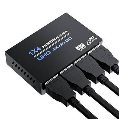 HDMI Splitter 1 in 4 Out 4K@30Hz, Powered 1x4 HDMI Video Splitter 4 Ports with Power Cord, Duplicate/Mirror Screen, Supports UltralHD 3D 1080P HDCP 1.4 for HDTV, STB, DVD, PS5/4/3, Projector, Etc