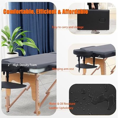 VIRRMO Portable Massage Table with Neck Stretcher, Light Weight 84 in Massage Bed Adjustable Lash Bed Tattoo Table for Eyelash Extensions Beauty Spa (Aluminum, Black)