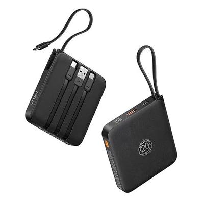 VRURC Portable Charger with Built-in Cables, 10000mAh 22.5W Fast Charging USB C Power Bank with LED Digital Display, Slim Battery Pack for iPhone 17/16/15 & Samsung Galaxy & Android Phones (Black)