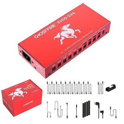 GHOSTFIRE Pedal Power Supply TRUELY Isolated with 10 DC Outputs, FH10-SV4 | 50W Pedal Power Supply with 10 DC Outputs(4 Adjustable) + 5V USB for Phone with Separate Short-Circuit Protection