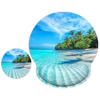 ITNRSIIET Ergonomic Mouse Pad with Wrist Support Wrist Rest Smooth Surface Non-Slip Rubber Base Comfortable Office Supplies Pain Relief, 9.8 x 9.1 inches, Blue Sea Blue Sky