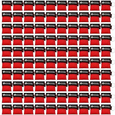 100 Packs CPR Face Shield with Keyring, CPR Pocket Mask for Emergency | CPR Keychain Face Shield with One Way Valve Breathing Barrier for First Aid or CPR Training, Red