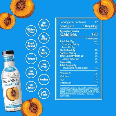 BRIANNAS - Sugar Free Rich Poppy Seed Dressing - Lower Calorie Salad Dressing made with Premium Ingredients - 12 oz. Bottle
