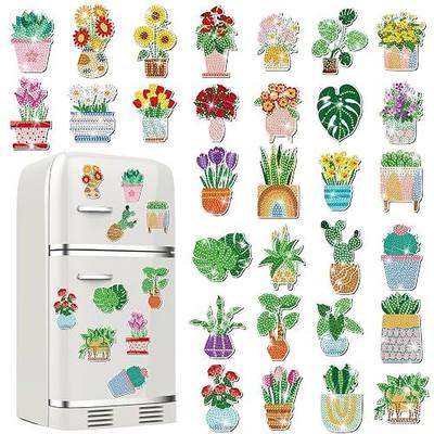 Remuuly 30 Pcs Spring Diamond Painting Magnets, Summer Diamond Art Magnet Kits for Adults, Plant Flower 5D Rhinestones Refrigerator Magnetic Stickers for Beginner DIY Crafts, Fridge, Spring Gifts