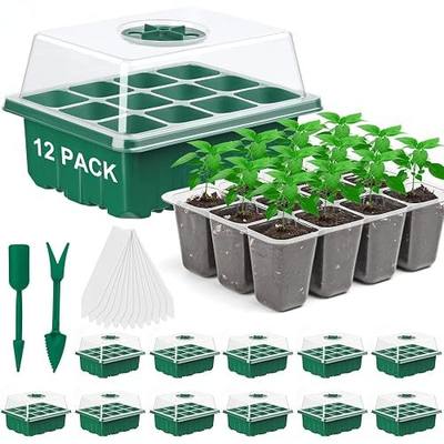 12 Pack Seed Starter Tray Seed Starter Kit (144 Cells Total Tray) with Humidity Adjustable Dome, for Seeds Growing Starting Plant Germination Trays, Mini Green House Germination Trays.