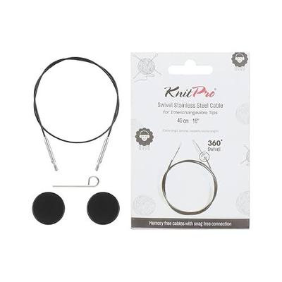 KnitPro 360° Nylon Coated Stainless Steel Black Silver Swivel Cable | 8"/ 20cm (to Make 16"/ 40cm IC Needle)