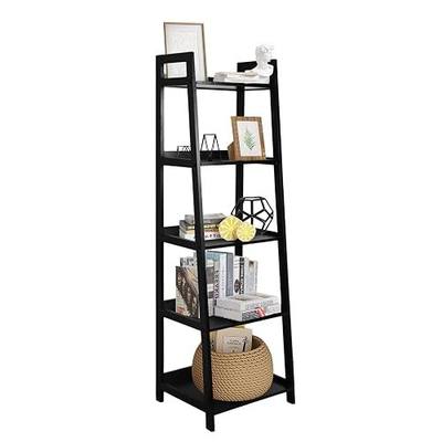 Acehome 5 Tier Ladder Shelf, Large Capacity Bookshelf with Steel Frame and Wooden Surface, for Living Room, Bedroom, Kitchen, Black