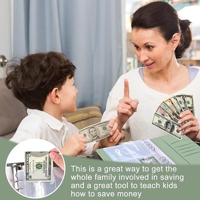 Vodolo 100 Envelopes Money Saving Challenge Binder,100 Day Storage Budgeting Binder Budget Book Cash Saving Challenge Box kit with Pouches,Family Emergency Binder (Green),100 day challenge
