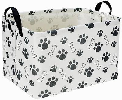 Rectangular Dog Basket,Dog Toy Bin,Dog Storage Basket Organizer.Waterproof PE Coating Puppy Storage Bin with Handles.Dog room decor,Dog Toys,Books,Kid's Gifts basket. (Dog Paw)