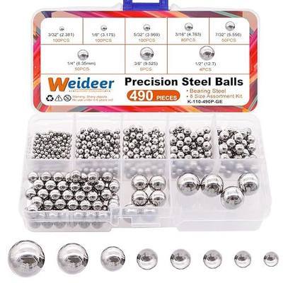 weideer 490pcs 8 Sizes Bicycle Bearing Balls Metal Mixing Balls Assortment Kit 1/2" 3/8" 1/4" 7/32" 3/16" 5/32" 1/8" 3/32" Precision Steel Balls