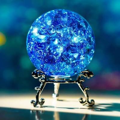 60mm Ice Cracked Crystal Ball Paperweight Blue Glass Ball with Stand | Decorative Full Sphere Crystal Ball Ornament for Table Christmas Home Decor