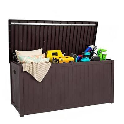 EHHLY Outdoor Storage Box Large-120 Gallon Deck Box with Hydraulic Pistons&Lockable Secure, Waterproof Resin Package Delivery Box for Outside Porch, Curbside, Patio, Home