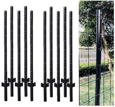 5 Feet (57.8") Metal Fence Post Black, Pack of 10, for 48 Inch High Garden Welded Wire Fence U-Channel Steel Garden Post