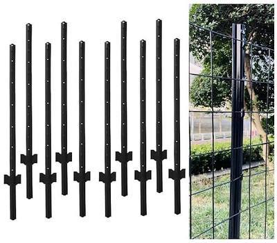 4 Feet Metal Fence Post Black, Pack of 10, for 36 Inch High Garden Welded Wire Fence U-Channel Steel Garden Post