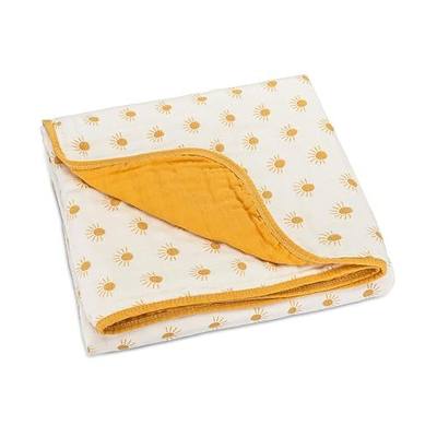 Parker Baby Co Soft Baby Quilt Blanket for Nursery & Tummy Time: Sunny Days | 4 layers of 100% muslin cotton, cozy layer for crib styling, play mats, stroller naps and baby shower registry gifts. 47x47"