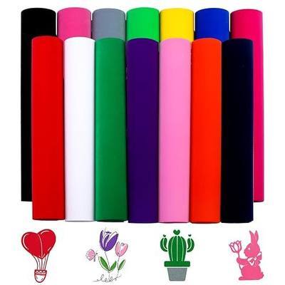 HTVSTD Colorful Flock HTV Heat Transfer Vinyl 14pcs 12×10in | Flocked Iron on Vinyl,Vivid Color,Wash No Fade,Easy Cut & Weed,Multi-Fabric Fit,Iron/Heat Press for T-Shirt DIY