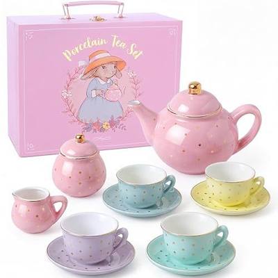 Giggle & Honey® Porcelain Tea Party Set for Girls | Pastel Tea Set for Toddlers with Teapot and Cups, Kids Teacup Sets with Carry Case, Birthday Gifts for Girls 3-8 Years
