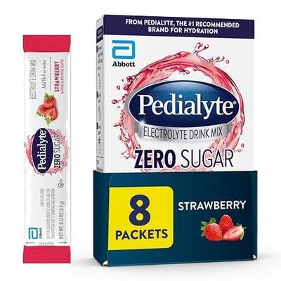 Pedialyte Electrolyte Drink Mix With Zero Sugar | Hydration With Key Electrolytes | Low in Calories | Strawberry, 8 Powder Packets