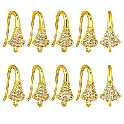 BEEFLYING 20PCS Real 18K Gold Plated Cubic Zirconia Earring Hooks Ear Wires with Dangle Loops for DIY Jewelry Making Crafts