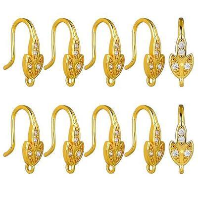 BEEFLYING 20PCS 18K Real Gold Plated Cubic Zirconia Earring Hooks Ear Wires with Dangle Loops for DIY Jewelry Making Crafts
