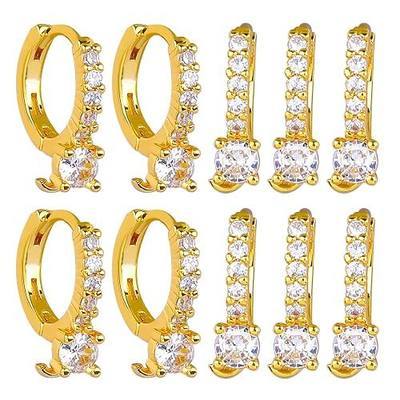 BEEFLYING 10PCS 18K Real Gold Plated Cubic Zirconia Hoop Earrings Ear Hooks Component Findings with Dangle Loops for DIY Jewelry Making Crafts