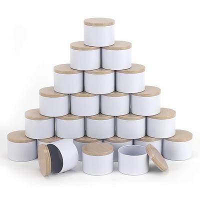 24pcs 8oz white Candle tins with Metal Wood-Grain Printing Lids. Candle Jars,Bulk Candle tins for Making Candles,Candle Making Jars (8OZ, WHITE)