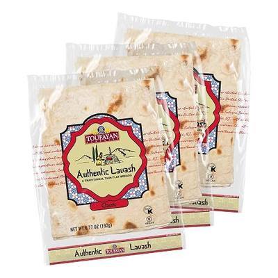 Toufayan Bakeries Authentic Lavash Bread – Traditional Hand-Stretched Thin Flatbread, Soft Hearth-Baked Lavash Wraps for Sandwiches, Paninis & Pizza Crust, Vegan, 3 Pack (18 Lavash Total)