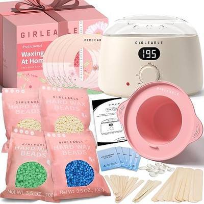 GIRLEARLE Digital Waxing Kit for Women and Men, Wax Pot Warmer Hair Removal | Wax kit at Home with Wax Beads & Silicone Pot, Designed for Sensitive Skin and Brazilian, Bikini, Facial, Leg, and Full Body