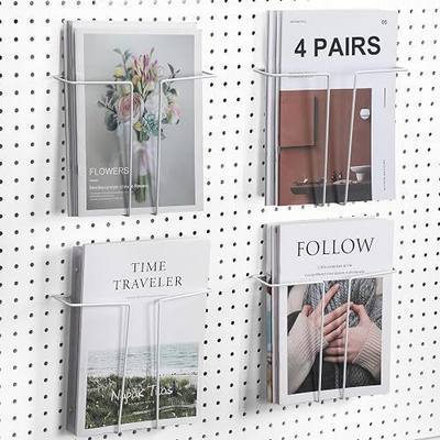Beeveer 4 Pair Pegboard Display Shelves Expandable Width Metal Magazine Holder Hanging Wall File Organizer Pegboard Accessories Wall Decor for Pantry Exhibitions Trade Show Retail Store(White)