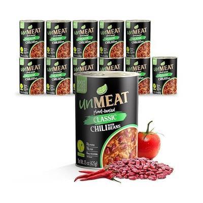 unMEAT Plant-Based Chili with Beans, Vegan, 15 oz, 12 Pack | Hearty vegan chili with beans provides convenient plant-based protein for quick lunches, dinners and pantry meals