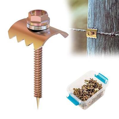 Fence Staples, Fence Post Screws for Softwoods, Fence Fasteners for Wire Fencing, Reuse Fence Staple Nails with Wire Fixer for Wire Mesh and Woven Fencing-200 Pcs