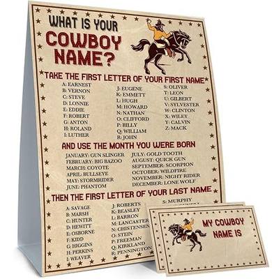 Western Cowboy Party Favors for Birthday Party Decorations, What's Your Cowboy Name Game, 1 Game Sign and 30 Name Stickers, Birthday Games for Party, Birthday Party Activity, Fun for Adults Games