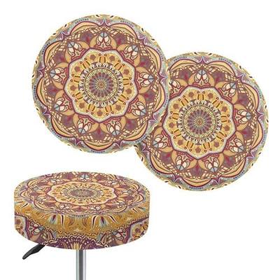 Lotusorchid Boho Stool Covers Round, Mandala Flower 2 Piece Bar Stool Cover Elastic Stool Cushion Cover, Washable Stool Slipcover Soft Stool Seat Covers Non Slip Bar Chair Covers with Elastic Bands