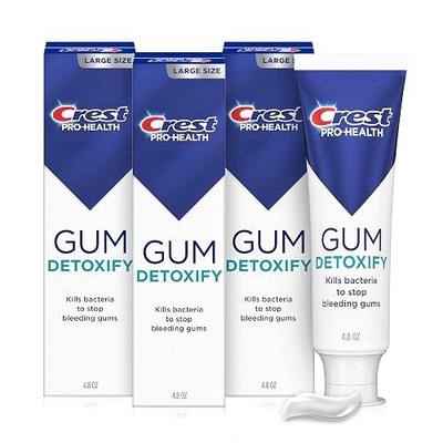 Crest Pro-Health Gum Detoxify Antibacterial Fluoride Toothpaste, 4.8 oz 3 Pack, Enamel and Gum Repair, Cavity Protection, Deep Clean, Plaque Control, Clinically Proven, Travel Size Toiletries