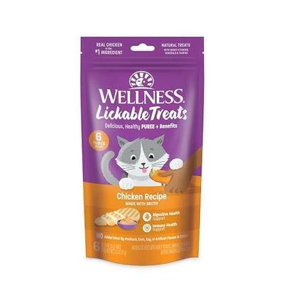 Wellness Lickable Soft Puree Cat Treats, All Lifestages, Kitten to Senior, Natural, Grain Free, Chicken Flavor, 0.4 oz, Pack of 6 Tubes
