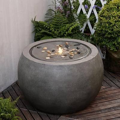 Tankana Garden Water Fountain Outdoor Large Round Bubbler Water Feature Indoor with Lights & Pump and Pebbles Concrete Effect for Patio Pool Pond Yard Home Decor Gray, 25 "L X 25" W X 17.5" H