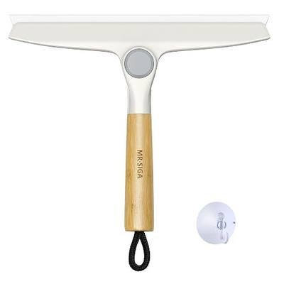 MR.SIGA Silicone Squeegee for Shower Door, Mirror, Glass, 10 inch, White | Streak free shower squeegee for windows, showers and glass surfaces, pivoting bamboo handle, includes 1 suction hook