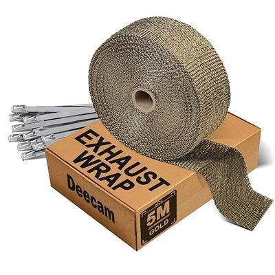Deecam Exhaust Heat Wrap Roll, 2'' x 16.5' Titanium Muffler Exhaust Pipe for Motorcycle, Car Exhaust Pipe Heat Insulation, Header Wrap Heat Shield Tape with 10 Stainless Locking Ties
