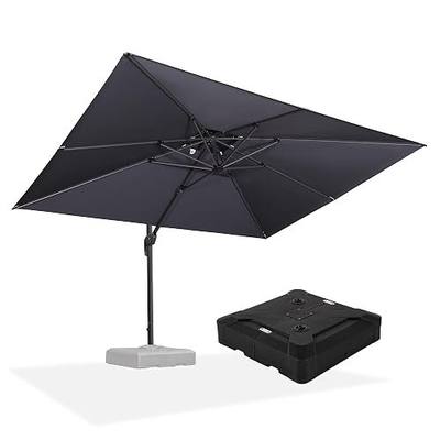 PURPLE LEAF Cantilever Umbrella with Base 9' X 12' Patio Umbrella Grey | Thickened Aluminum Pole for Stability, Max Wind Resistance, Fade Resistance, 360° shade rotation, Double-Top Stays Stable