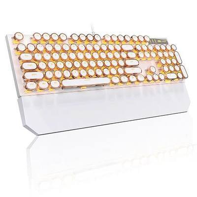 MageGee Typewriter Mechanical Gaming Keyboard, Retro Gold Punk Round Keycaps LED Backlit Wired Keyboards for Laptop MAC PC Gamer, with Magnetic Wrist Rest - Blue Switch