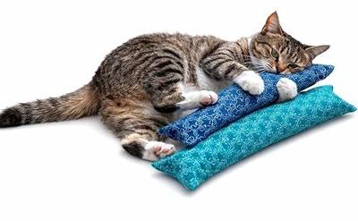 Catnip Cat Kicker Toy – 2 Pack 15” Plush Bunny Kick Toys for Cats & Kittens – Long Cat Kick Sticks – Handmade in USA with 1 oz Potent Canadian Catnip, Cobalt Blue & Turquoise