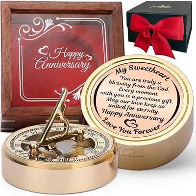 Anniversary Sundial Compass, Gifts for Husband, Him, Men, Wedding Anniversary Clock for 50th 40th 25th 21st 10th or 1st Year Celebration, Emotional Quote Engraved, Gift Box Pack with Card