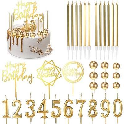 Yerliker 34 Pcs Happy Birthday Cake Toppers Decorations Birthday Candles DIY Cake Decor for Men Women Wedding Anniversary(Gold)